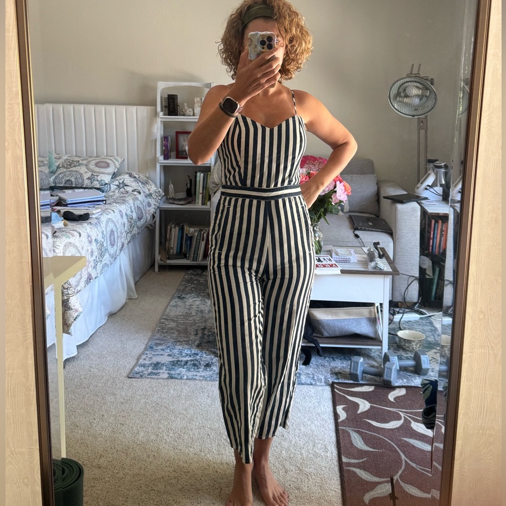 Rare MOTHER Navy and White Striped Jumpsuit